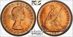 1967 Great Britain One Penny Pcgs Ms64rd Bu Color Toned Coin In High Grade