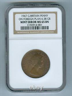 1967 Great Britain Penny Error Struck On Foreign Planchet Ngc Ms65bn As Imaged