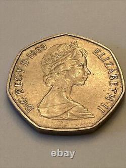 1969 Elizabeth II D-G-REG-F-D NEW PENCE 50 Nice coin vintage RARE