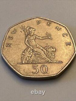 1969 Elizabeth II D-G-REG-F-D NEW PENCE 50 Nice coin vintage RARE