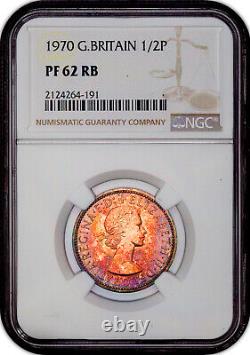 1970 Great Britain 1/2 Penny Pf 62 Rb Ngc Toned Coin