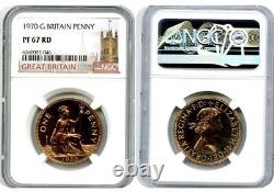 1970 Great Britain Britannia Penny Ngc Pf67 Rd Proof Last Year Of Issue Coin