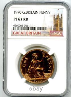 1970 Great Britain Britannia Penny Ngc Pf67 Rd Proof Last Year Of Issue Coin