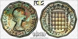 1970 Great Britain Three Pence Pcgs Pr63 Color Toned High Graded Coin