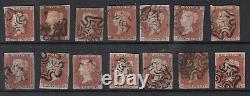 1d penny red imperf COLLECTION lot x46 maltese cross cancels 1to3 margin plated