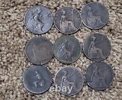 375x Great Britain One Penny 1806-1967? UK King George III, Victoria Bulk 7 lb