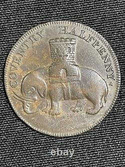AMAZING DETAIL 1792 Great Britain Coventry 1/2 Half Penny Elephant Conder Token