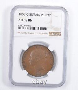 AU58 BN 1858 Great Britain Penny Graded NGC 1364