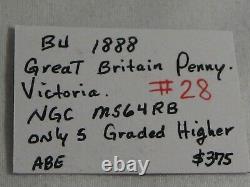 BU 1888 Great Britain Penny Victoria NGC MS64RB Only 5 Graded Higher. #28