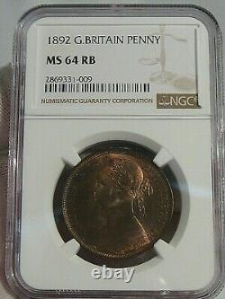 BU 1892 Great Britain Penny Victoria NGC MS64RB Only 6 Graded Higher. #29
