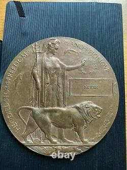 British WW1 Memorial Plaque Death Plaque Death Penny NODIR Indian or NODAR