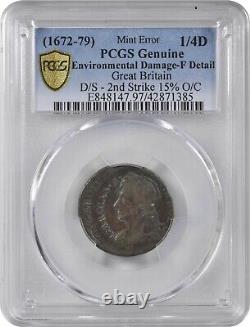 ER217 GREAT BRITAIN. Mint Error - Double Struck - 1/4 Penny, ND (1672-79)