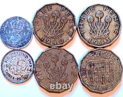 England 114 Coin Lot Silver 3 Pence + Victoria Edward VII George V Large Pennies