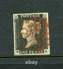 GB 1840 Penny Black, 4-Margins Red Maltese Cross fine-used (Z661)