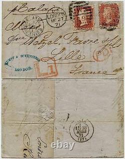GB 1871 to FRANCE LATE FEE PENNY REDS Pl 106 + 109 KUMPF + ECKENSTEIN LETTER