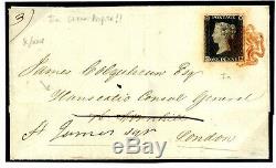 GB Cover 1840 CLEAR PROFILE PENNY BLACK Plate 1a(CE) Sunderland MX Durham 786a