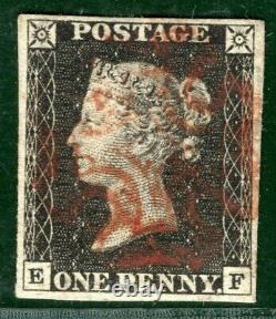 GB PENNY BLACK QV 1840 Stamp SG. 2 1d Plate 2 (EF) Used Red MX Cat £375- RRED103
