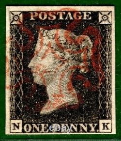 GB PENNY BLACK QV Stamp SG. 1 1d Plate 7 (NK) 1840 Super Red MX Cat £525+ ORED40