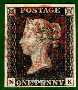 GB PENNY BLACK QV Stamp SG. 1 1d Plate 7 (NK) 1840 Super Red MX Cat £525+ ORED40