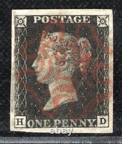 GB PENNY BLACK Stamp SG. 2 1d Plate 7 (HD) Used Light Red MX Cat £400- RRED23