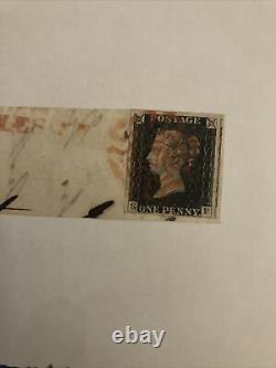 GB QV 1840 1d Penny Black SF Plate 3, 4 Margin On Piece Red MX Aylesbury Lovely