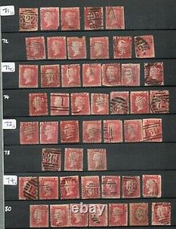 GB QV 1858 1d red penny plates 1800+ stamps in Stock book plates 71 -223