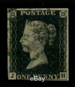 GB QV 1d Penny Black Plate 2 JH With St Columb Deep Green MX Very Rare Ex Spink