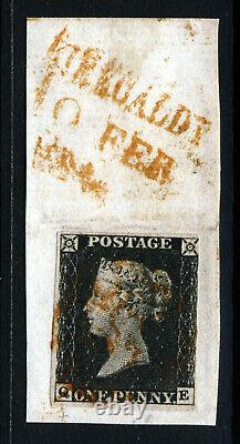 GB QV PENNY BLACK 1840 Plate 4 QE Red Maltese Cross SG 1 (Specialised AS22) VFU