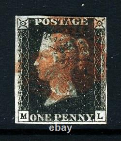 GB QV PENNY BLACK 1840 Plate 5 ML Red Maltese Cross SG 1 (Specialised AS24) VFU