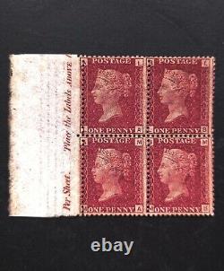 GB Queen Victoria Penny Red SG. 44 Pl. 214 MNH/MH Quattro With Inscription VF