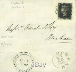 GB SG. AS25 PENNY BLACK Plate V State I (NH) Cover Glos Chester Durham 1841 771b