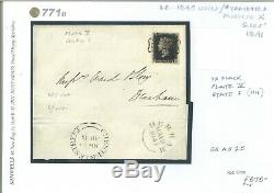 GB SG. AS25 PENNY BLACK Plate V State I (NH) Cover Glos Chester Durham 1841 771b