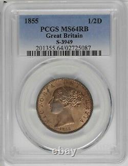 GREAT BRITAIN. 1/2 Penny, 1855. London Mint. Victoria. PCGS MS-64 Red Brown. TOP5