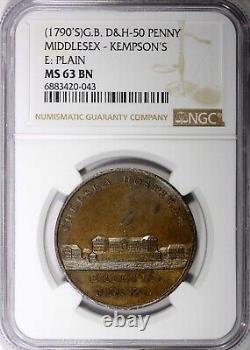 GREAT BRITAIN 1790 Middlesex Kempson's 1 Penny Conder Token NGC MS63 BN DH-50(3)