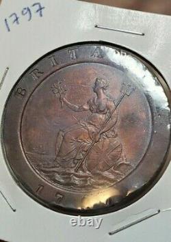 GREAT BRITAIN 1797 CARTWHEEL TWO PENCE GEORGE III aUNC NICE LUSTRE
