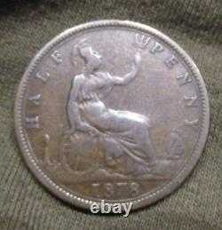 GREAT BRITAIN 1878 1/2 Penny, KM. 754, Very Rare- Small Date-FREE SHIPPING IN US