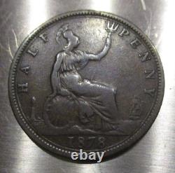 GREAT BRITAIN 1878 1/2 Penny, KM. 754, Very Rare- Small Date-FREE SHIPPING IN US