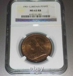 GREAT BRITAIN 1901 PENNY NGC MS63 RB MS 63 England English Certified UK Coin
