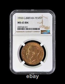 GREAT BRITAIN. 1918, Penny NGC MS63 KGV, Seated Britannia