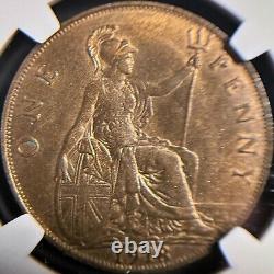 GREAT BRITAIN. 1918, Penny NGC MS63 KGV, Seated Britannia