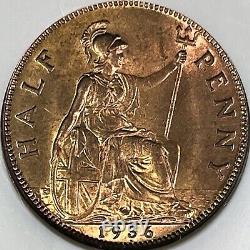 GREAT BRITAIN. 1936, 1/2 Penny NGC MS65 KGV, Seated Britannia, RB
