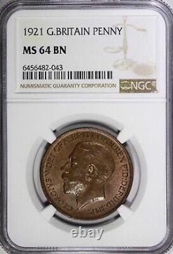 GREAT BRITAIN George V (1911-1936) Bronze 1921 Penny NGC MS64 BN KM# 810 (43)