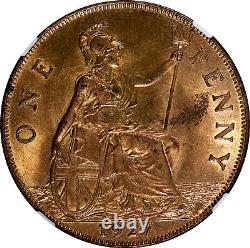 GREAT BRITAIN George V Bronze 1927 1 Penny NGC MS63 RB NICE RED KM# 826 (23)