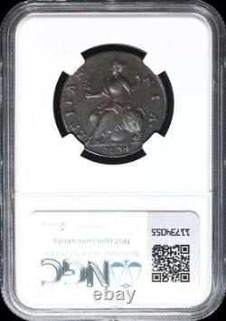 GREAT BRITAIN. King George II, 1734 AD England Halfpenny 1/2p, 1727-1760, NGC XF