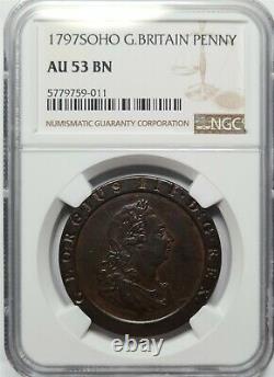 GREAT BRITAIN UK England SOHO 1 penny 1797 NGC AU 53 BN aUNC George III Copper