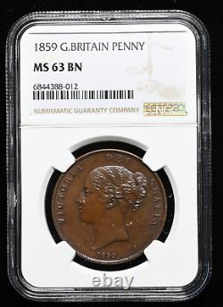 GREAT BRITAIN. Victoria, 1859, Young Head Penny, NGC MS63 BN