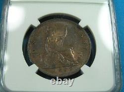 Great Britain 1 Penny Coin, 1877 Large Date, NGC MS 61 BN, KM-755