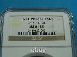 Great Britain 1 Penny Coin, 1877 Large Date, NGC MS 61 BN, KM-755