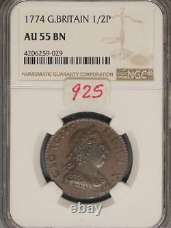 Great Britain 1774 1/2 Penny K-601 NGC AU55 BN