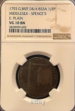 Great Britain 1793 1/2 Penny The Wrongs Of Man Thomas Paine Hanging NGC 8.6g